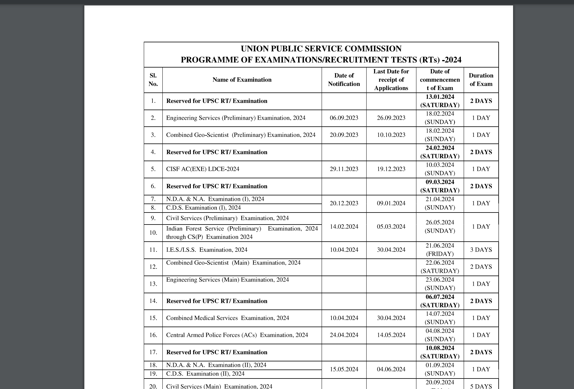 upsc calendar pdf