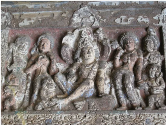 Sculptural panel in the veranda of Cave