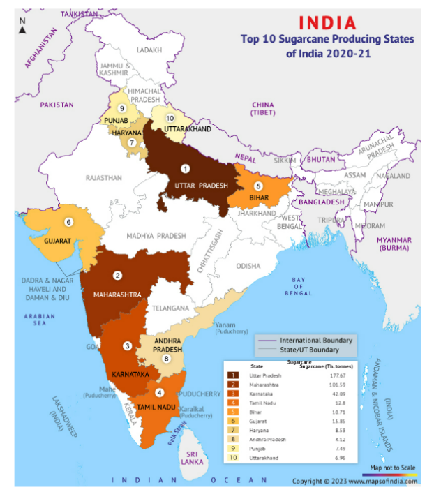 map of sugarcane producing states in india        <h3 class=