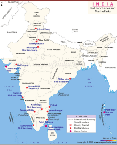 Bird Sanctuaries in India Map