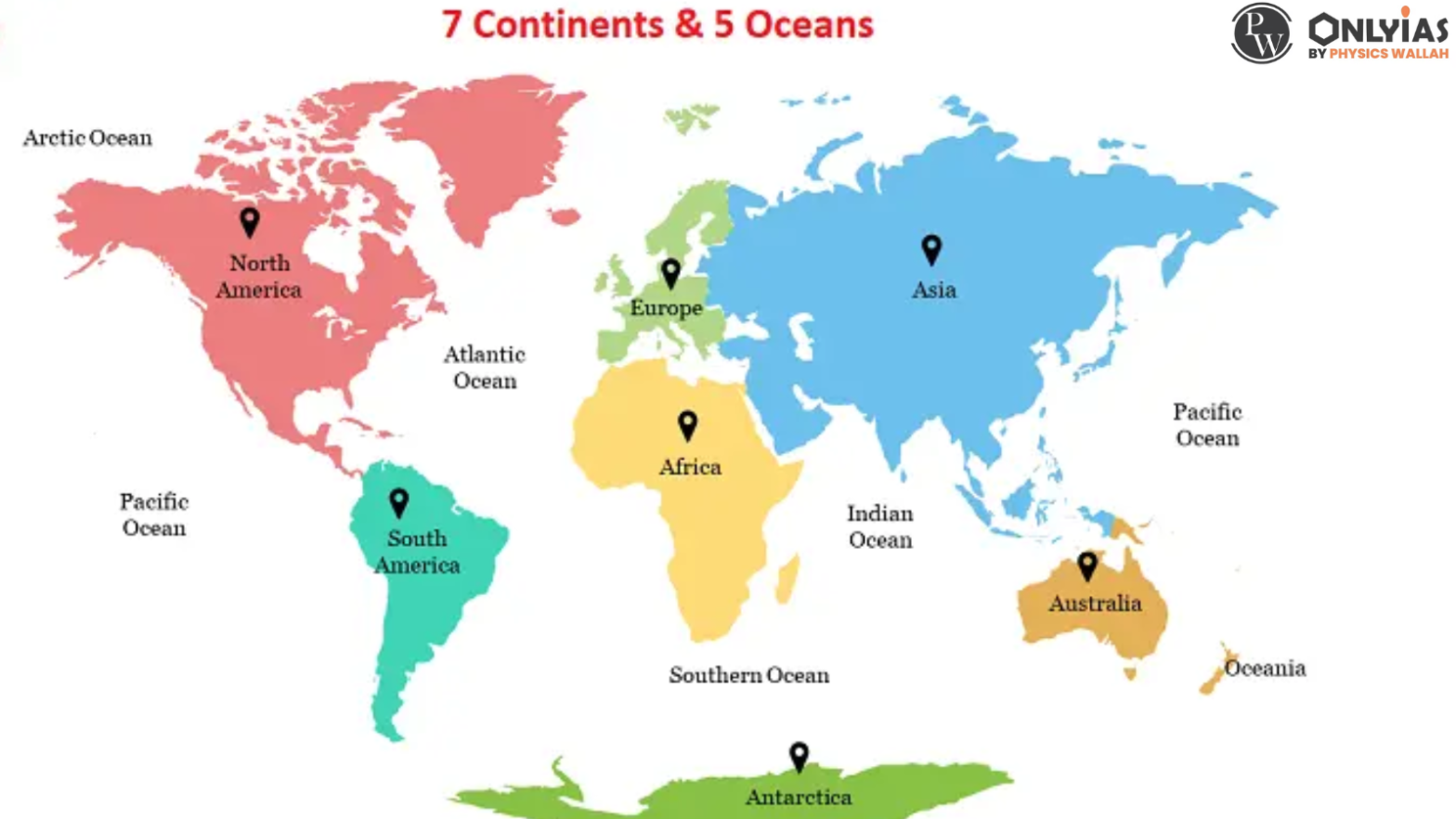 7 Continents and 5 Oceans in Order of the World