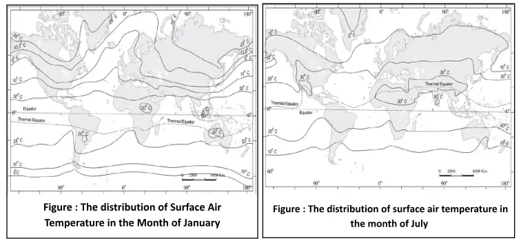 The distribution of Surface Air Temperature in the Month of January/The distribution of surface air temperature in the month of July