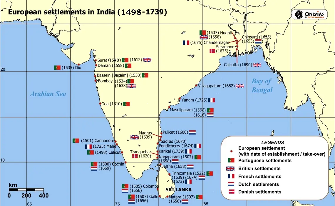 European settlements in India (1498-1739)