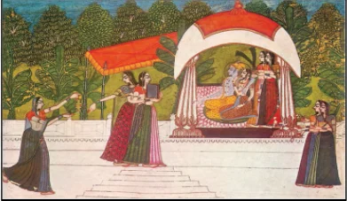 Krishna and Radha in a pavilion