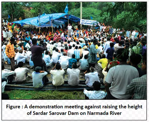 A demonstration meeting against raising the height of Sardar Sarovar Dam on Narmada River
