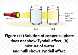 (a) Solution of copper sulphate does not show Tyndall effect, (b) mixture of water and milk shows Tyndall effect.