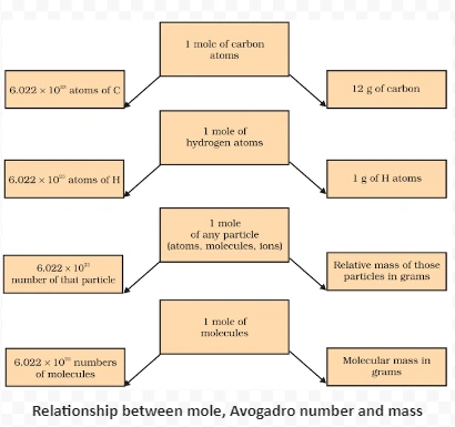 Relationship between mole, Avogadro number and mass