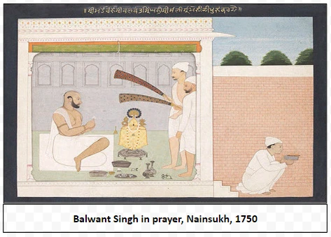 Balwant Singh in prayer, Nainsukh, 1750 