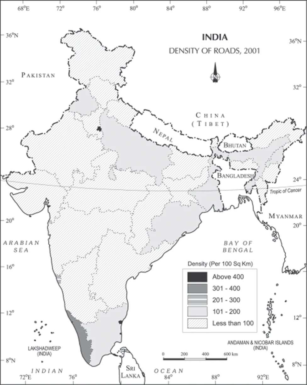 India- Density of Roads (2001)